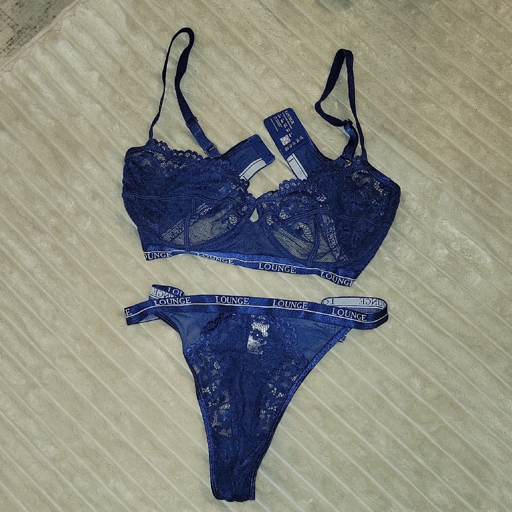 Lounge Navy Lace Bra and Panty Set
